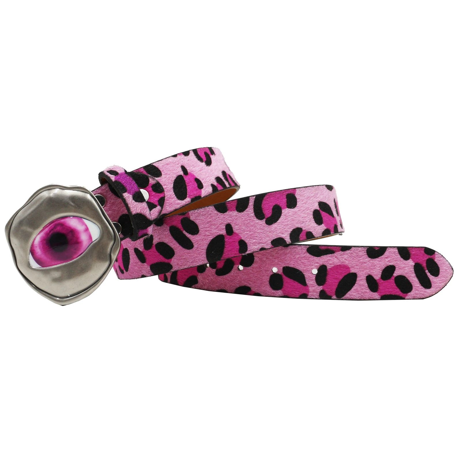 Design Leopard Print Suede Belt with Eye Buckle Accessory - 12