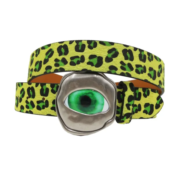 Design Leopard Print Suede Belt with Eye Buckle Accessory - 14