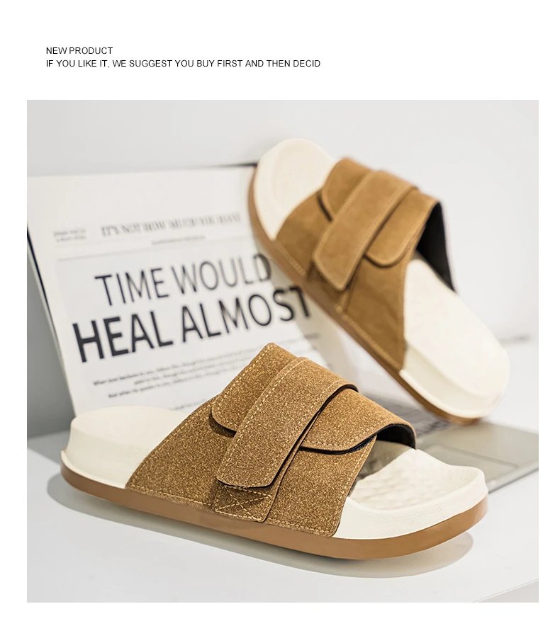 Design Two-Strap Slide Sandals Beige and Black Slippers - 10