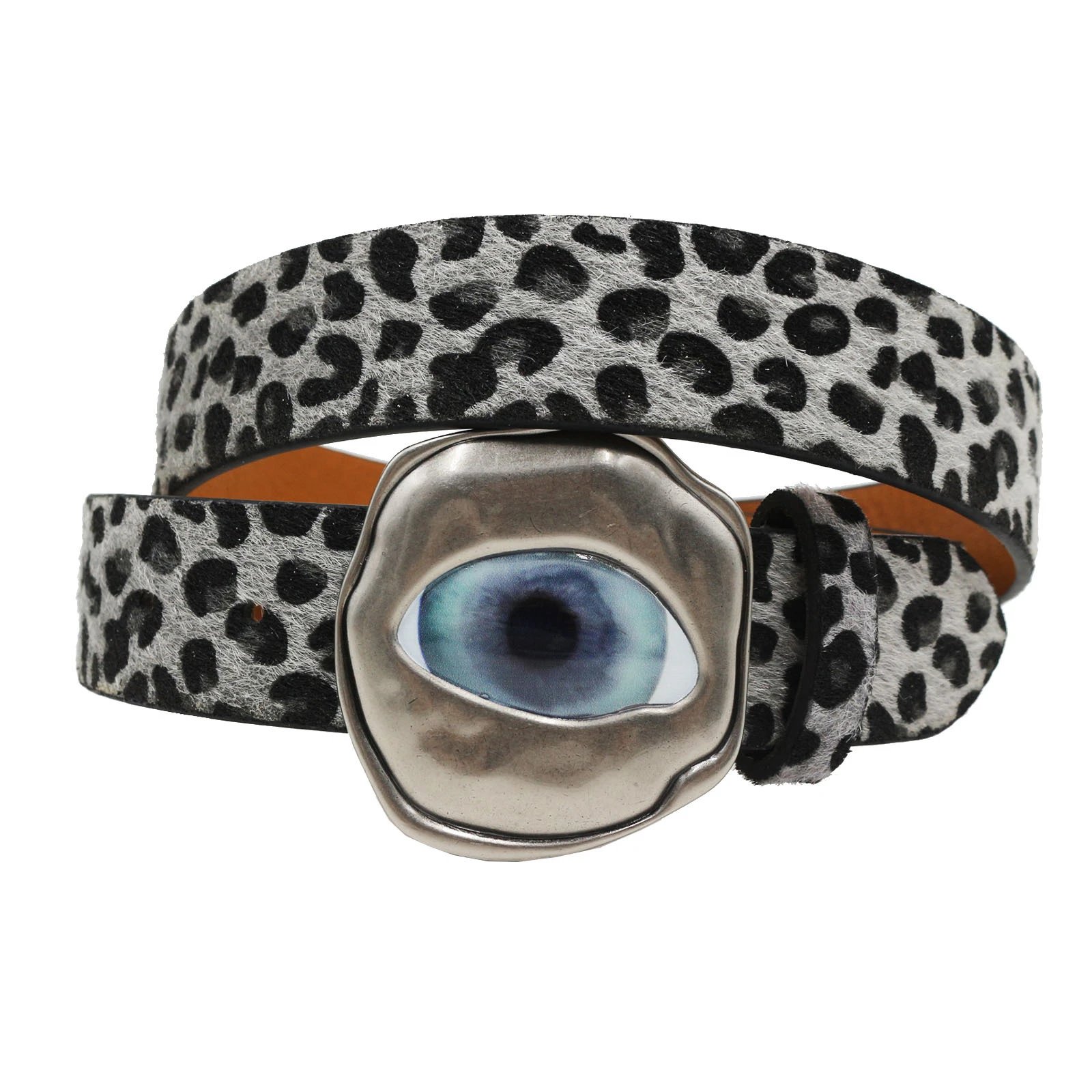 Design Eye Motif Leopard Print Haircalf Belt