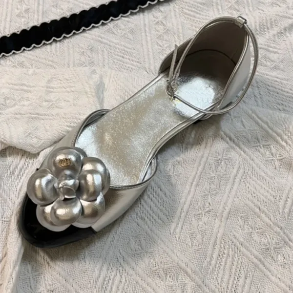 Chanel Camellia-Embellished Patent Leather Mary Janes Black Shoes Heels - 10
