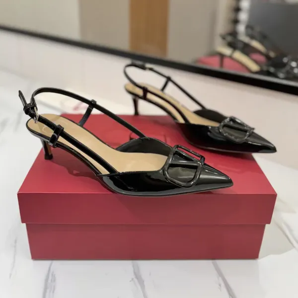 Valentino Rockstud Spike Slingback Heels Black Patent Leather - 1