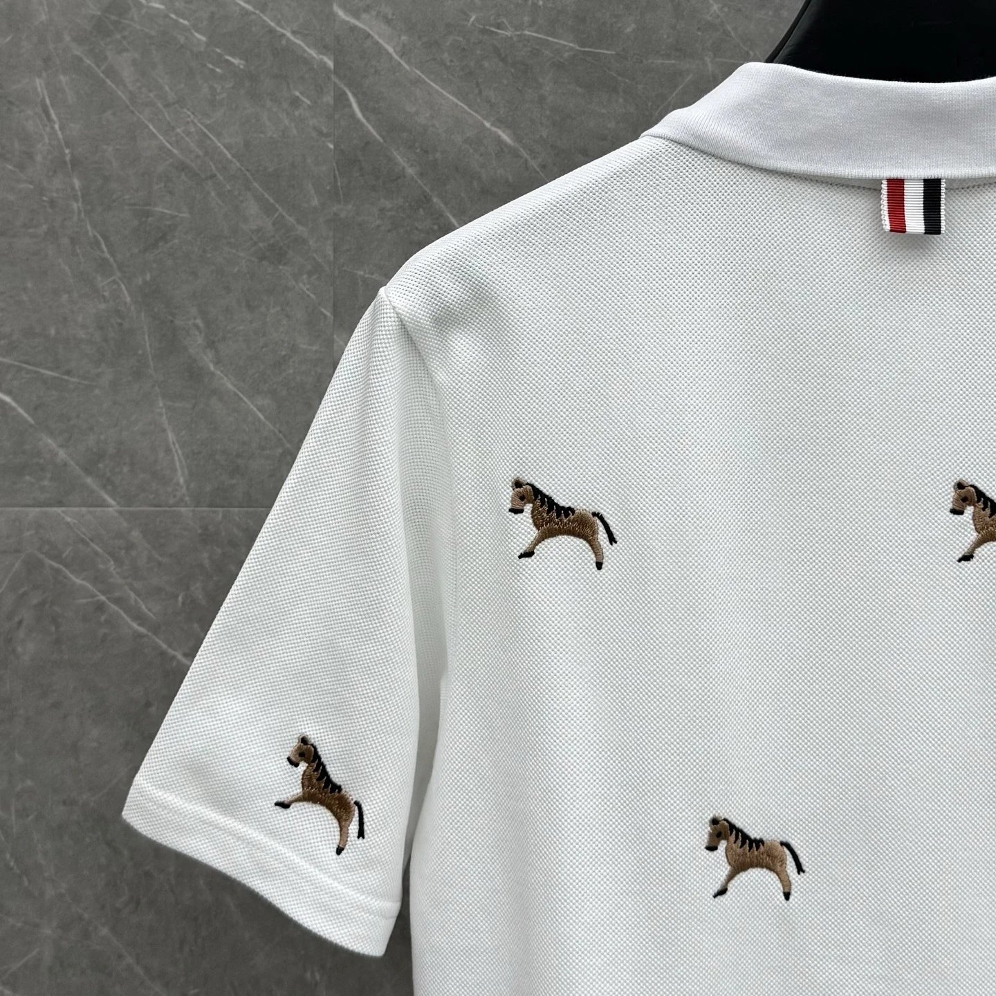 Thom Browne Horse-Embroidered Gray Piqué Polo Polo Shirt - 32