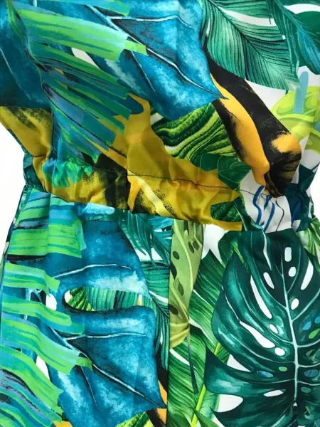 Design Tropical Leaf Print Off-Shoulder Maxi Dress - 14