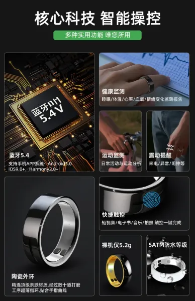 Design Smart Ceramic Outer Ring Smart Ring Black Jewelry - 3