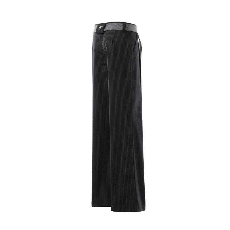 Design Cropped T-Shirt Beige + Pleated Wide-Leg Pants Gray with Belt - 14