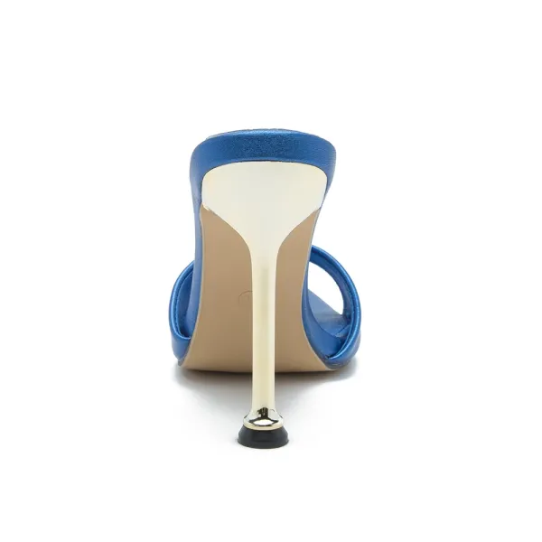 Design Metallic Blue Open-Toe Mule Heels - 33