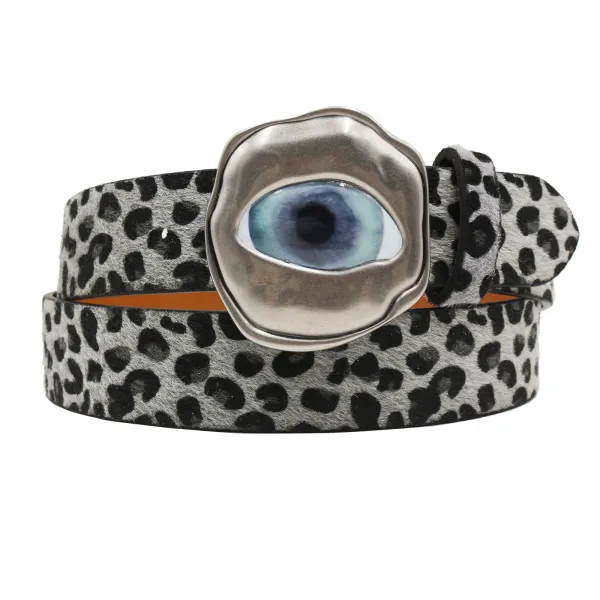 Design Leopard Print Suede Belt with Eye Buckle Accessory - 7