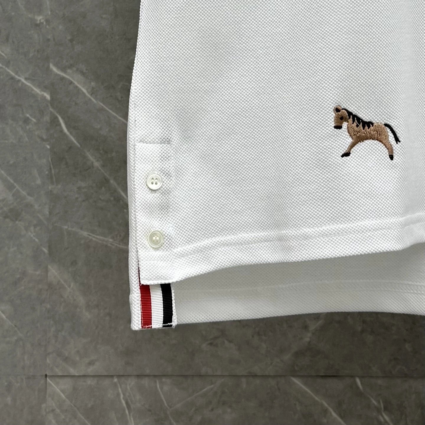 Thom Browne Horse-Embroidered Gray Piqué Polo Polo Shirt - 35