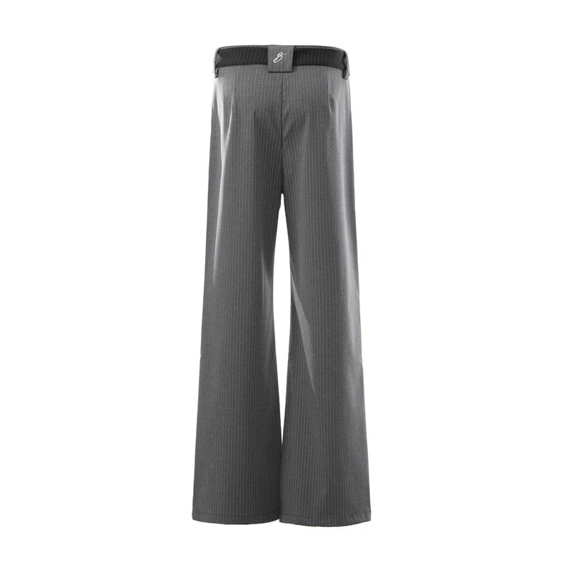 Design Cropped T-Shirt Beige + Pleated Wide-Leg Pants Gray with Belt - 17