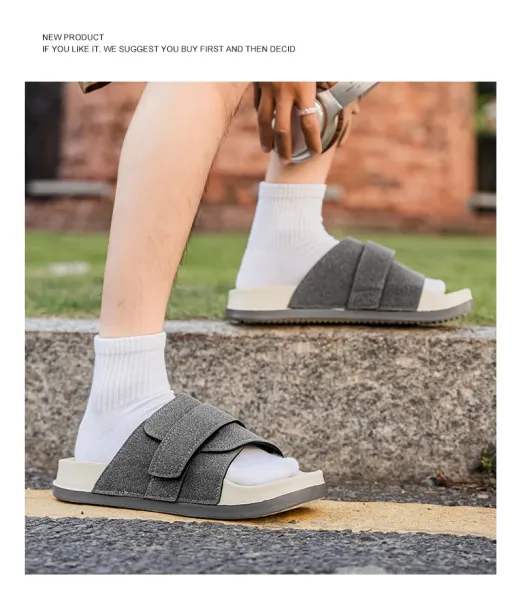 Design Two-Strap Slide Sandals Beige and Black Slippers - 25