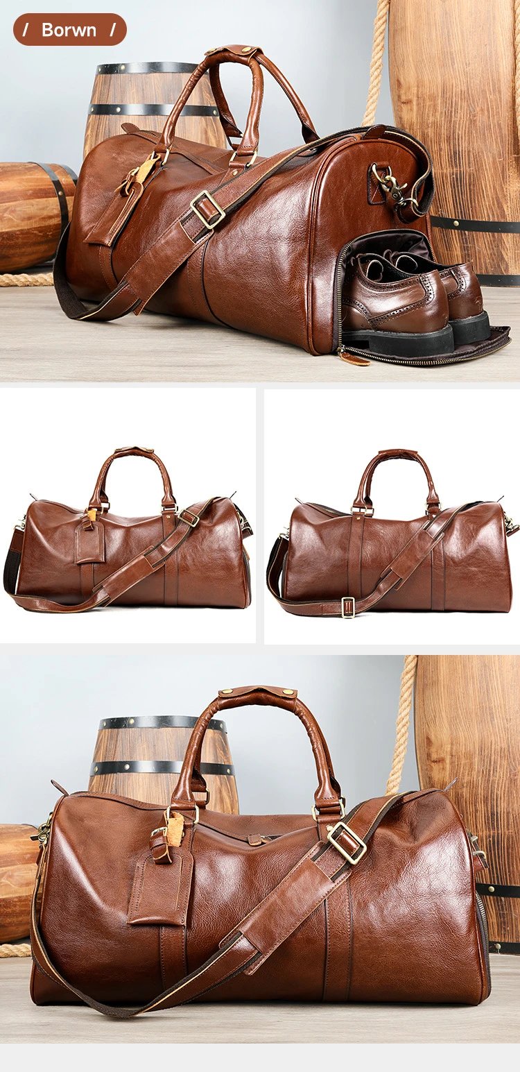 Design Leather Duffle Bag Brown Travel Bag - 8