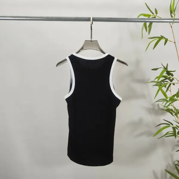 Casablanca Ribbed Tank Top Black with Emerald Trim Vest Top - 5