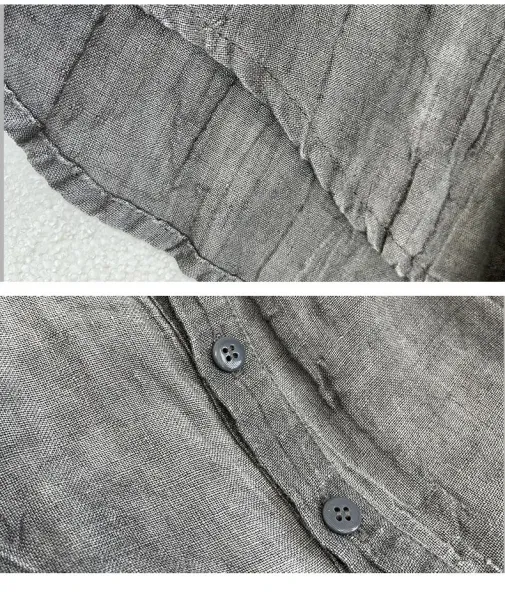 Design Henley Shirt Gray Linen-Blend Top - 11