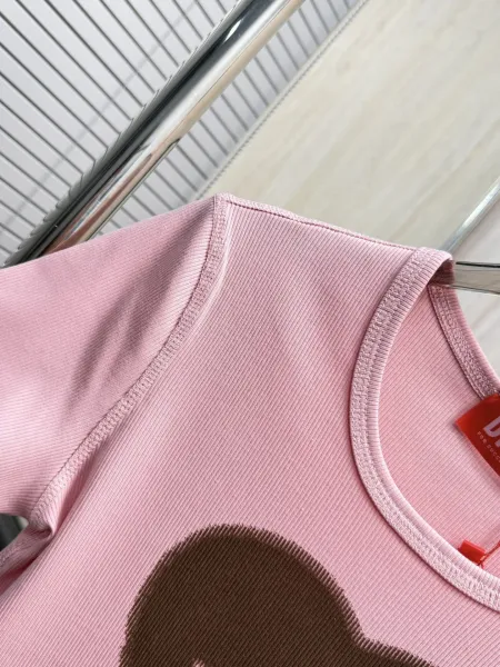 Comme des Garçons Play Heart Logo Ribbed Crop T-Shirt Pink - 12