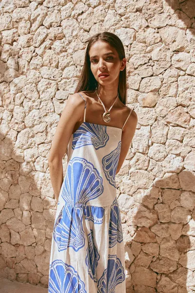 Jacquemus La Robe Coquillage Blue and White Shell-Print Maxi Dress - 8