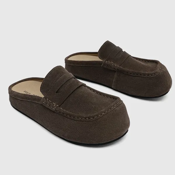 Design Suede Loafer Mule Brown Casual Shoes - 1
