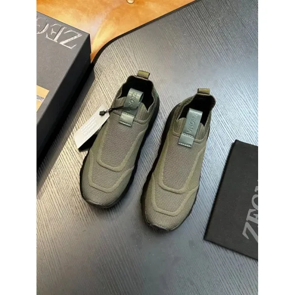 Zegna Oasi Knit Slip-On Olive Green Sneakers - 1