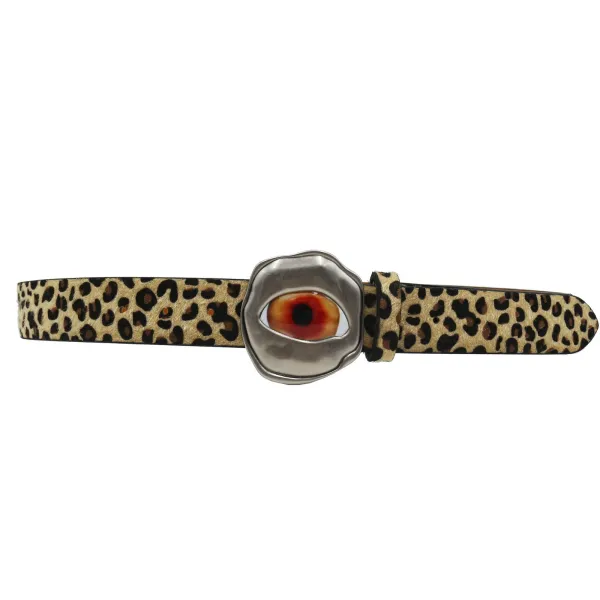Design Leopard Print Suede Belt with Eye Buckle Accessory - 25