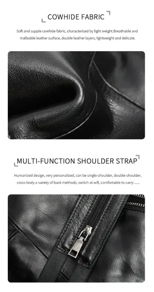 Design Leather Drawstring Backpack Black - 5