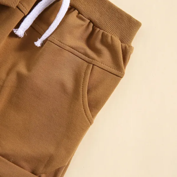 Design Beige Pocket Front Top and Drawstring Shorts Set - 50