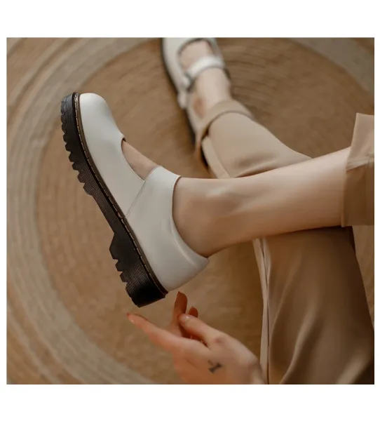 Design Mary Jane Shoes Brown Leather with Buckle Strap - 23