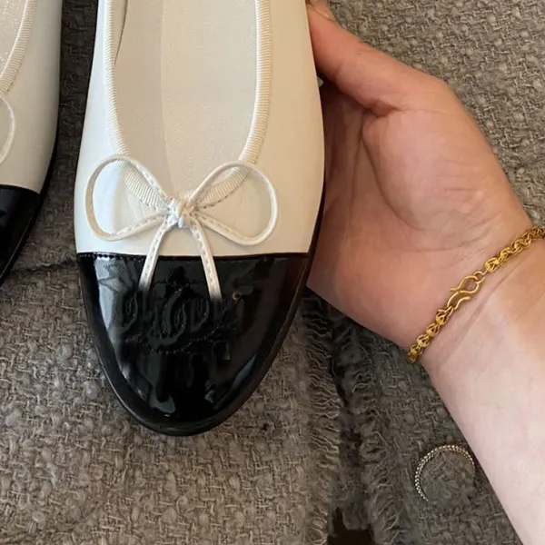 Chanel Ballerina Flats Pink Two-Tone Bow Detail Flat Shoes Loafers - 14