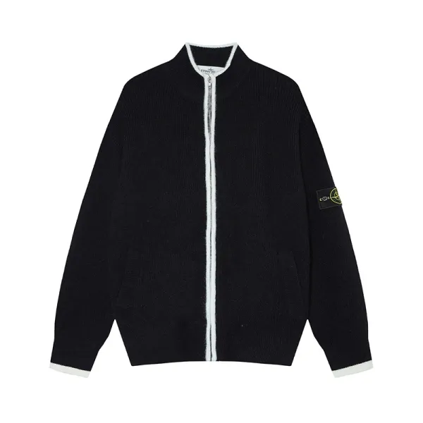 Stone Island Knit Cardigan Black with White Trim Outerwear.cardigan - 1
