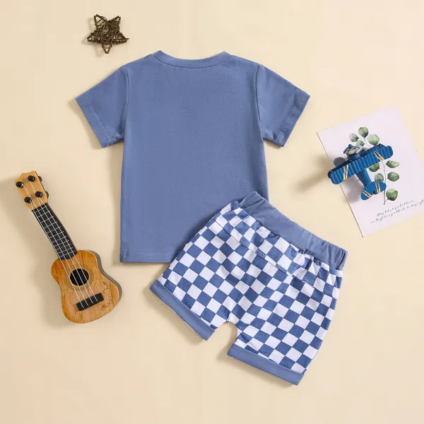 Design Little Dude Green Graphic T-Shirt and Checkerboard Shorts Set - 5
