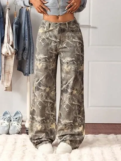 Design Pink Camo Print Wide-Leg Pants - 7