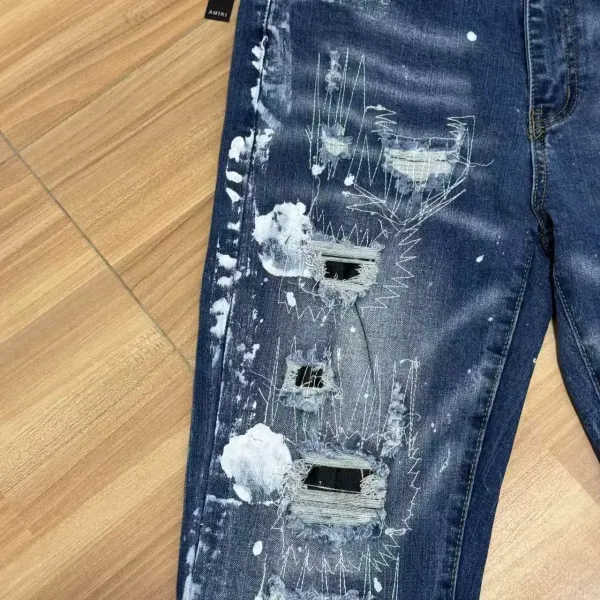 Amiri Paint Splatter Distressed Slim Fit Jeans Blue - 2