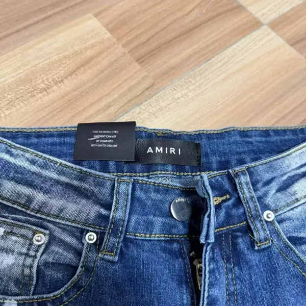 Amiri Paint Splatter Distressed Slim Fit Jeans Blue - 4