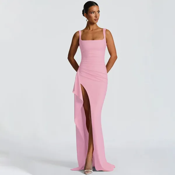 Design White Ruched High-Slit Maxi Dress - 21