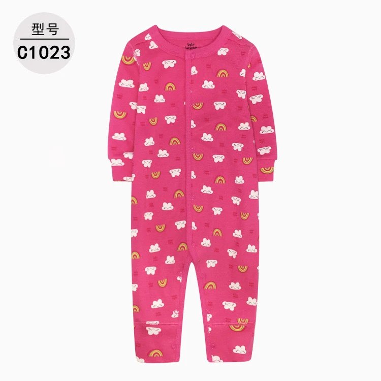 Design Rainbow Cloud Print Pink Footed Romper Sleepwear