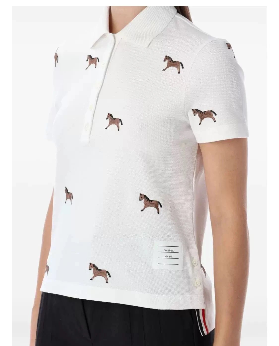 Thom Browne Horse-Embroidered Gray Piqué Polo Polo Shirt - 10