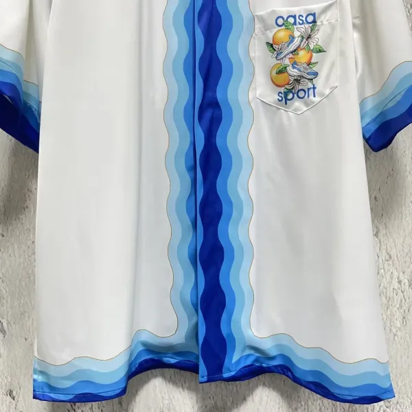 Casablanca Wave Print Short-Sleeve Shirt White / Blue - 6