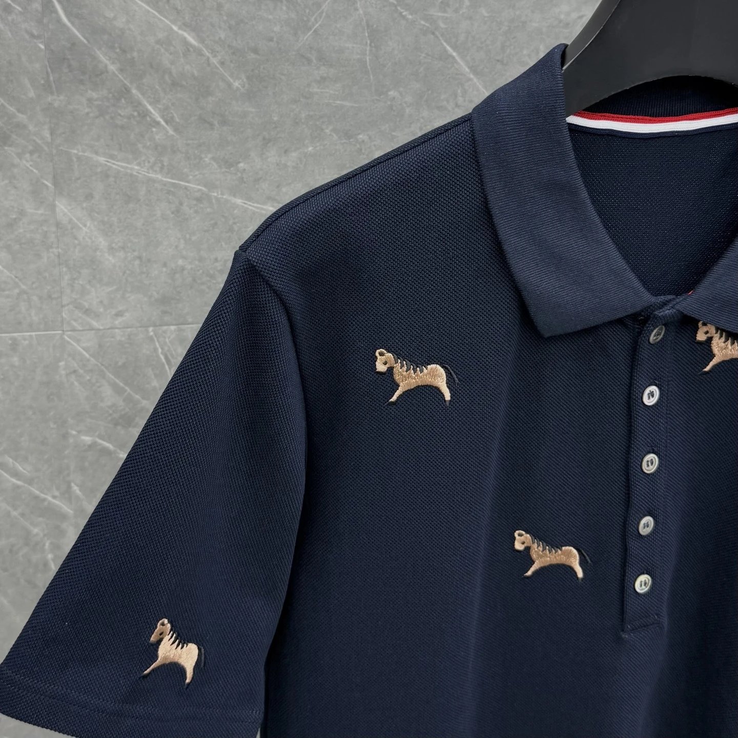 Thom Browne Horse-Embroidered Gray Piqué Polo Polo Shirt - 14
