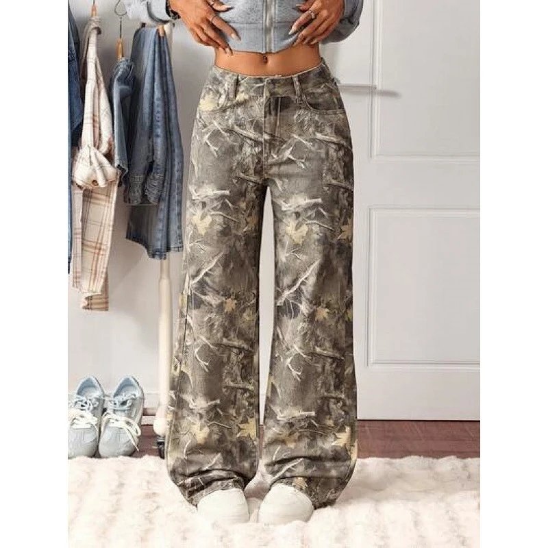 Camo Print Wide-Leg Jeans