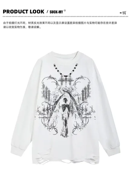 Design Distressed Gothic Angel Graphic Sweatshirt Black Sweater - 8
