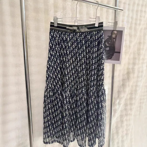 Dior Oblique Print Sheer Bodysuit and Skirt Set Navy Multicolor - 4