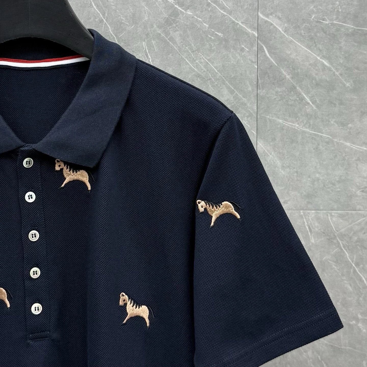 Thom Browne Horse-Embroidered Gray Piqué Polo Polo Shirt - 16