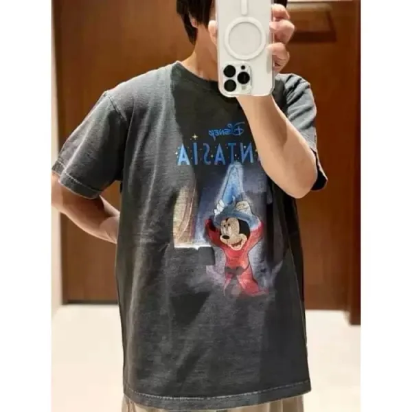 Design Disney Fantasia Mickey Mouse Graphic Oversized T-Shirt Gray T-Shirts - 11