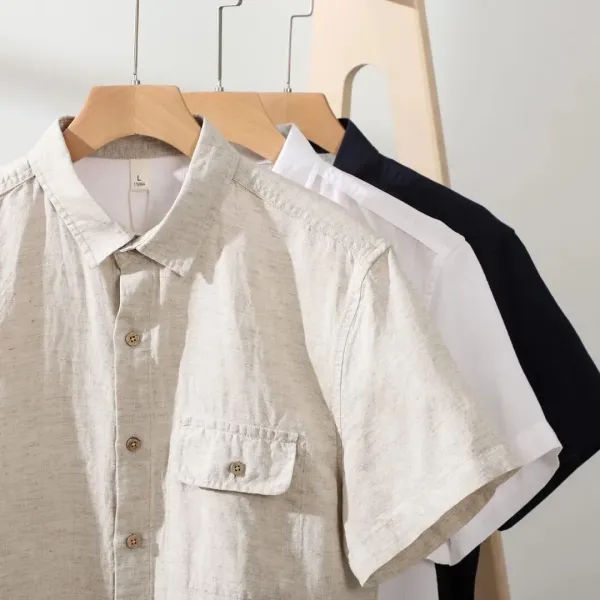 Design Short-Sleeve Button-Up Shirt White - 13