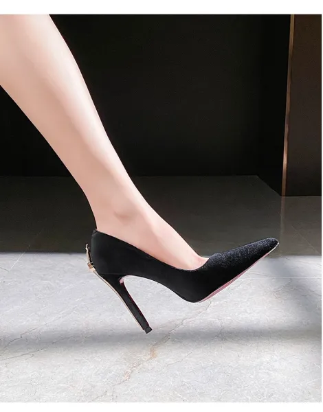 Design Stiletto Heels with Gold Sword Accent Black Heels - 31