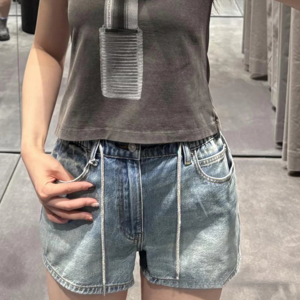 Denim Shorts Light Blue Washed Distressed High Waist