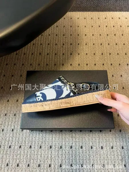 Chanel Mary Jane Espadrilles Navy and White Print Canvas Shoes Casual Shoes - 20