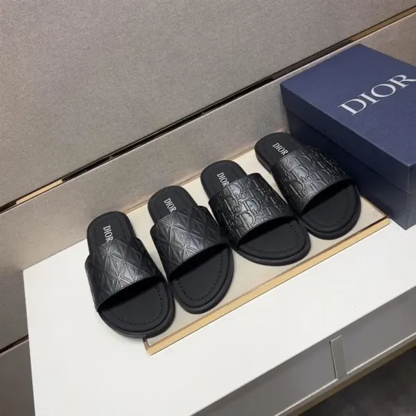 Dior Oblique Logo Slide Sandals Black Slippers - 20