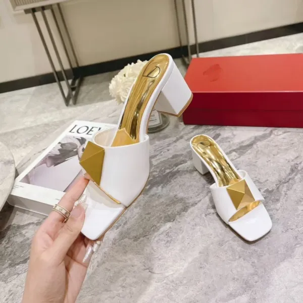 Design Pyramid-Embellished Block Heel Mules Blue Sandals - 6