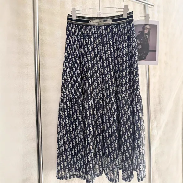 Dior Oblique Print Sheer Bodysuit and Skirt Set Navy Multicolor - 5