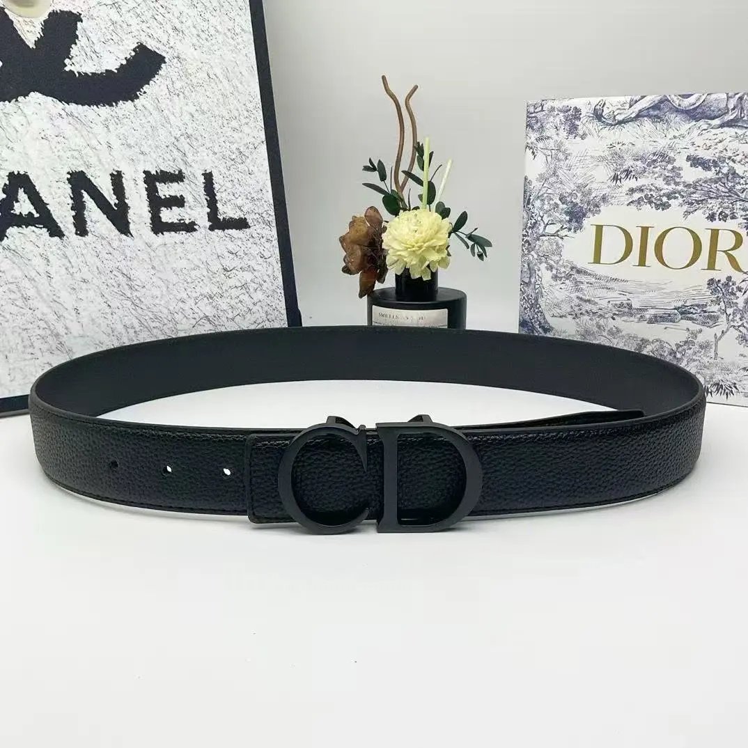 Dior CD Logo Black Leather Belt